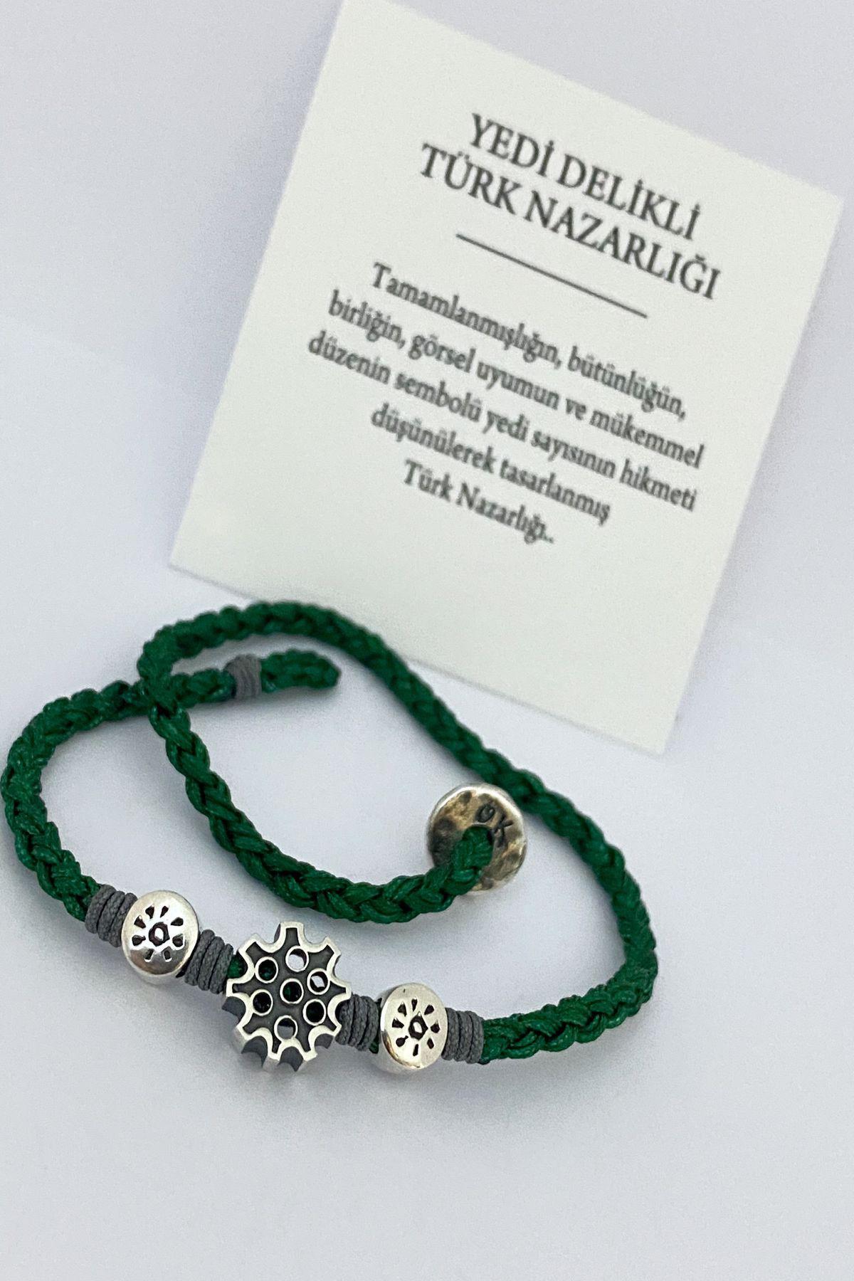 Yedi Delikli Türk Nazarlığı & Güneş Yeşil İpli Çıtır Bileklik